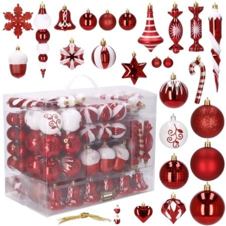 Bolas de árvore de Natal 153 pcs, vermelhas, inquebráveis, diferentes formas, um conjunto, Natal, decorações de árvores, decoração