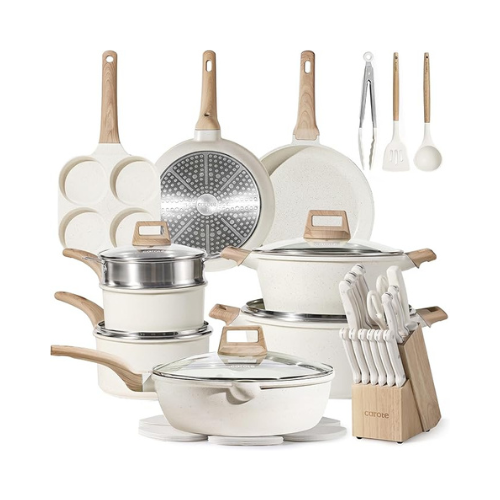 Carote ® | Conjunto Antiaderente de 10 a 35 Peças – Granito Branco ou Preto Clássico