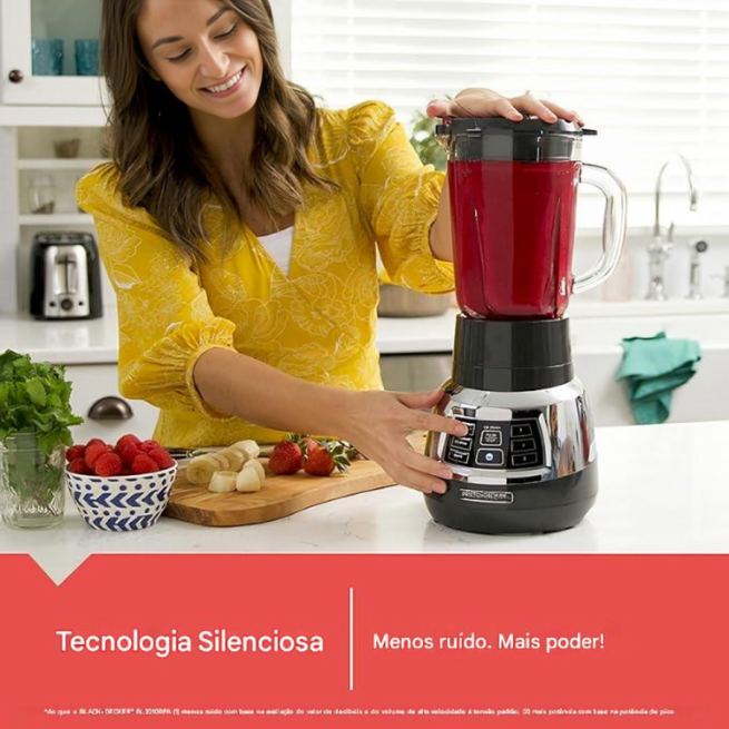Liquidificador digital BLACK + DECKER PowerCrush com tecnologia silenciosa, aço inoxidável