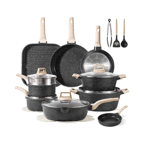 Carote ® | Conjunto Antiaderente de 10 a 35 Peças – Granito Branco ou Preto Clássico