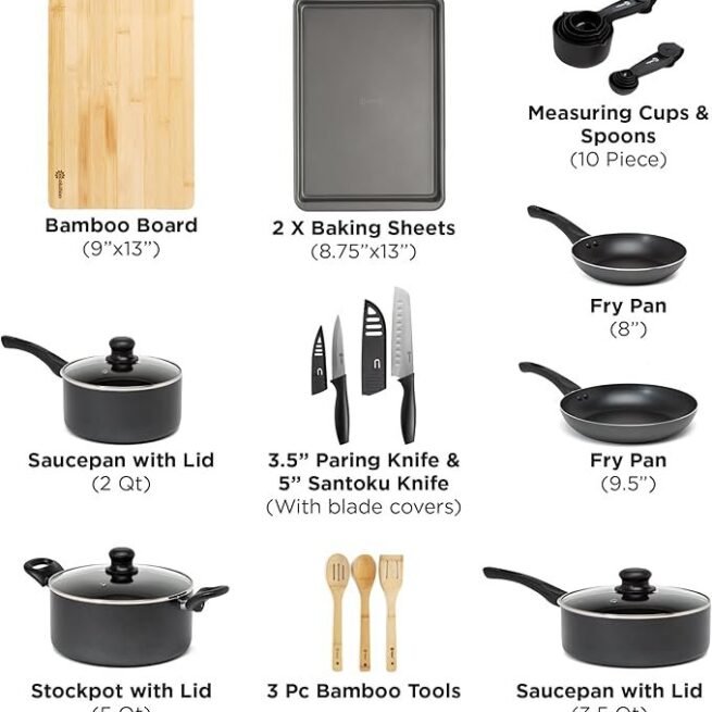 Ecolution Conjunto de panelas antiaderentes de cerâmica Preto