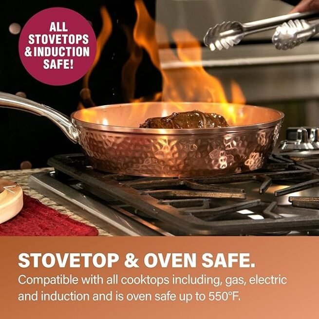 Gotham Steel Coleção Hammered Copper – Conjunto de panelas e frigideiras premium de 20 peças de cerâmica antiaderente