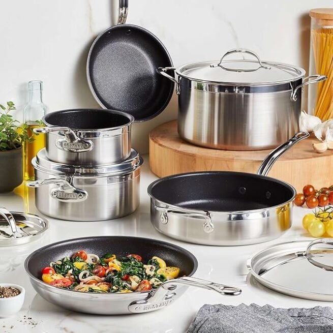 Hestan - Coleção ProBond Conjunto profissional de panelas antiaderentes TITUM de aço inoxidável