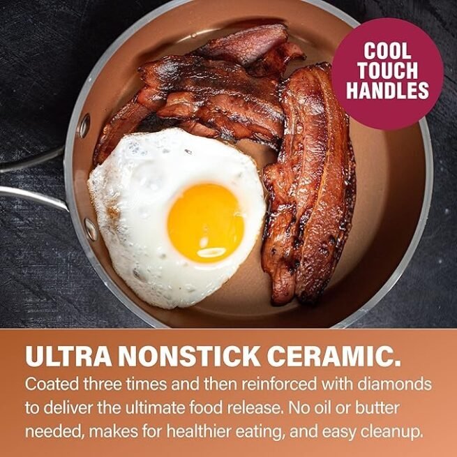 Gotham Steel Coleção Hammered Copper – Conjunto de panelas e frigideiras premium de 20 peças de cerâmica antiaderente