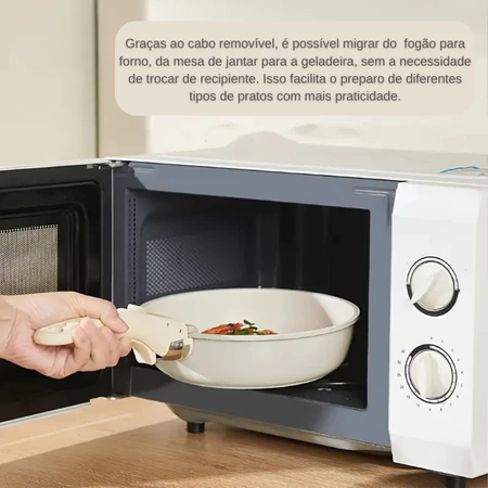 Jogo de Panelas 3 Peças Gás Indução Revestida Antiaderente Frigideira Caçarola Cabo Removível