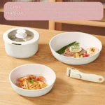 Jogo de Panelas 3 Peças Gás Indução Revestida Antiaderente Frigideira Caçarola Cabo Removível