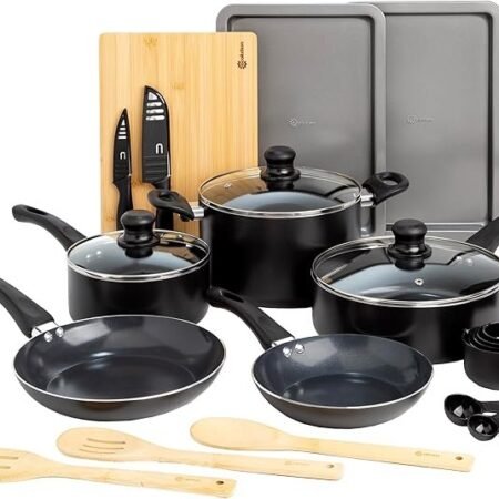 Ecolution Conjunto de panelas antiaderentes de cerâmica Preto